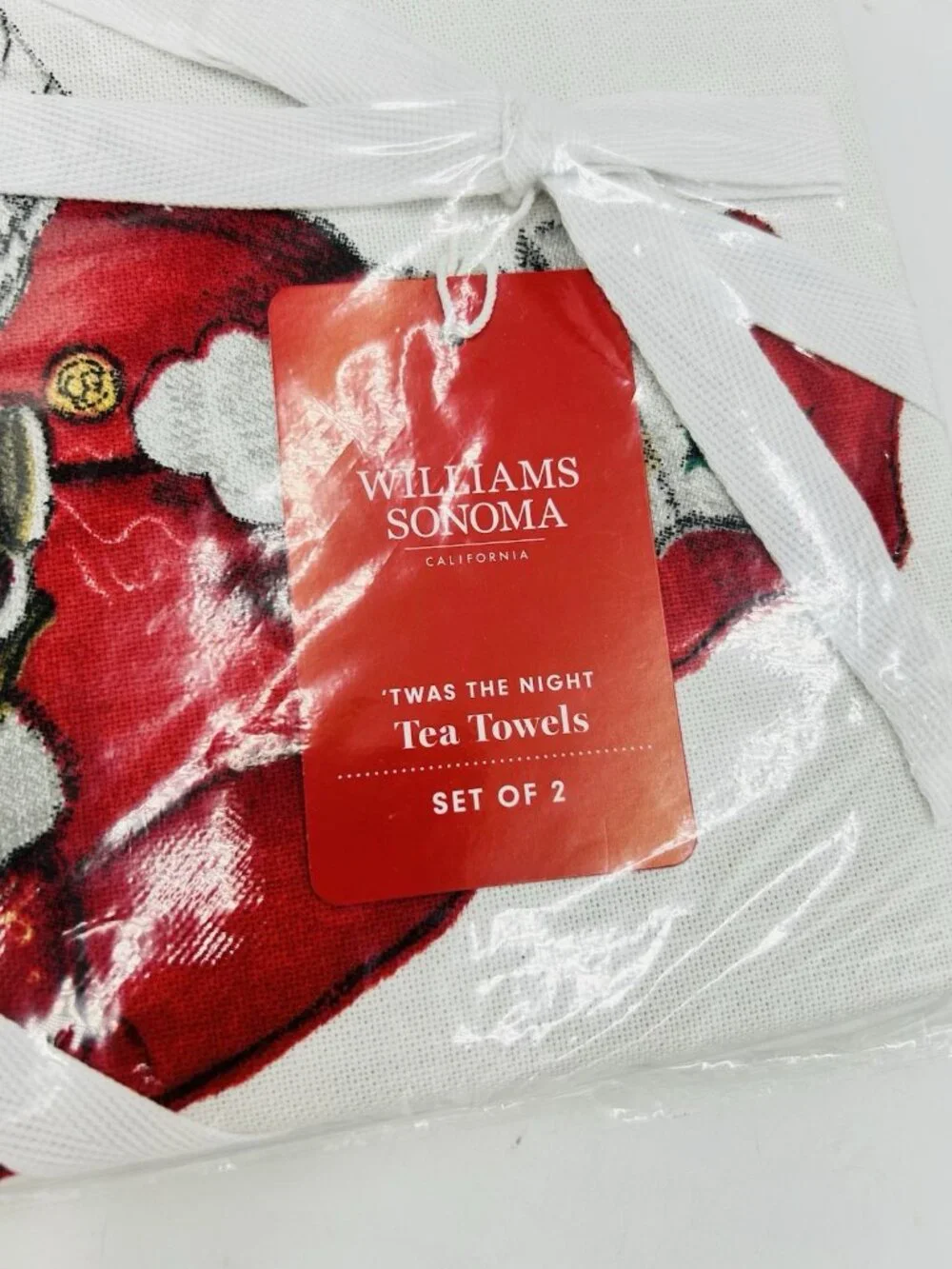 Williams Sonoma Twas the Night Tea Towels Set of 2 Christmas Santa NEW